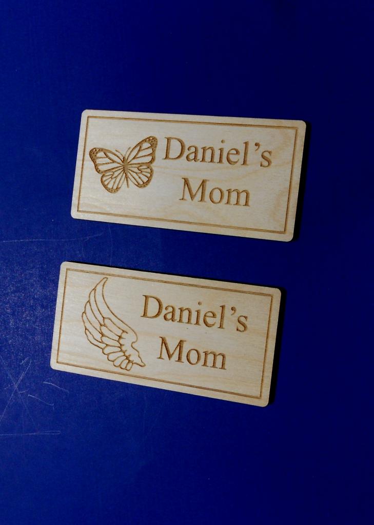 Magnetic engraved name badge with butterfly or angel wing
