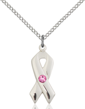Sterling Silver Awarness Ribbon Birthstone Pendant