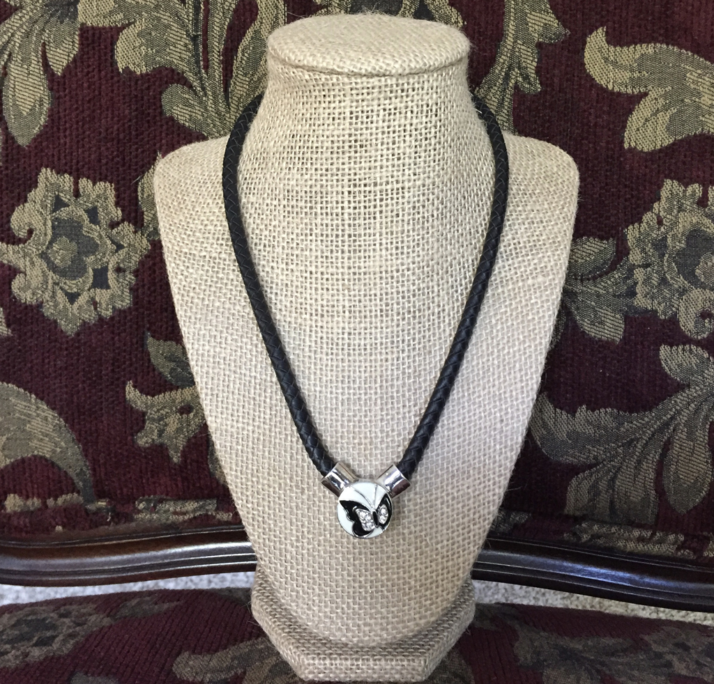 Angel Wings Braided Leather Necklace with Black/White Butterfly Angel Wings Braided Leather Necklace with Black/White Butterfly