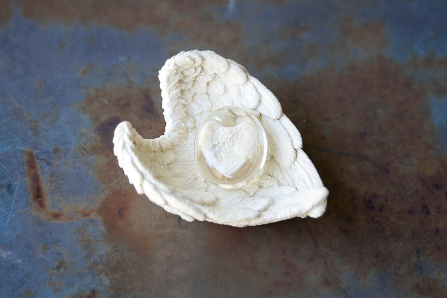 Angel Wings Dish with Pocket Stone