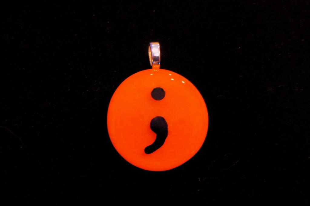 Fused Glass semicolon with cremation ash