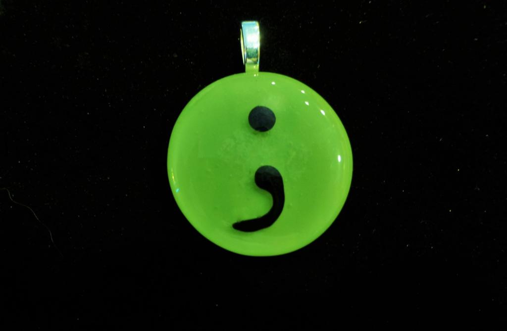 Fused Glass semicolon with cremation ash