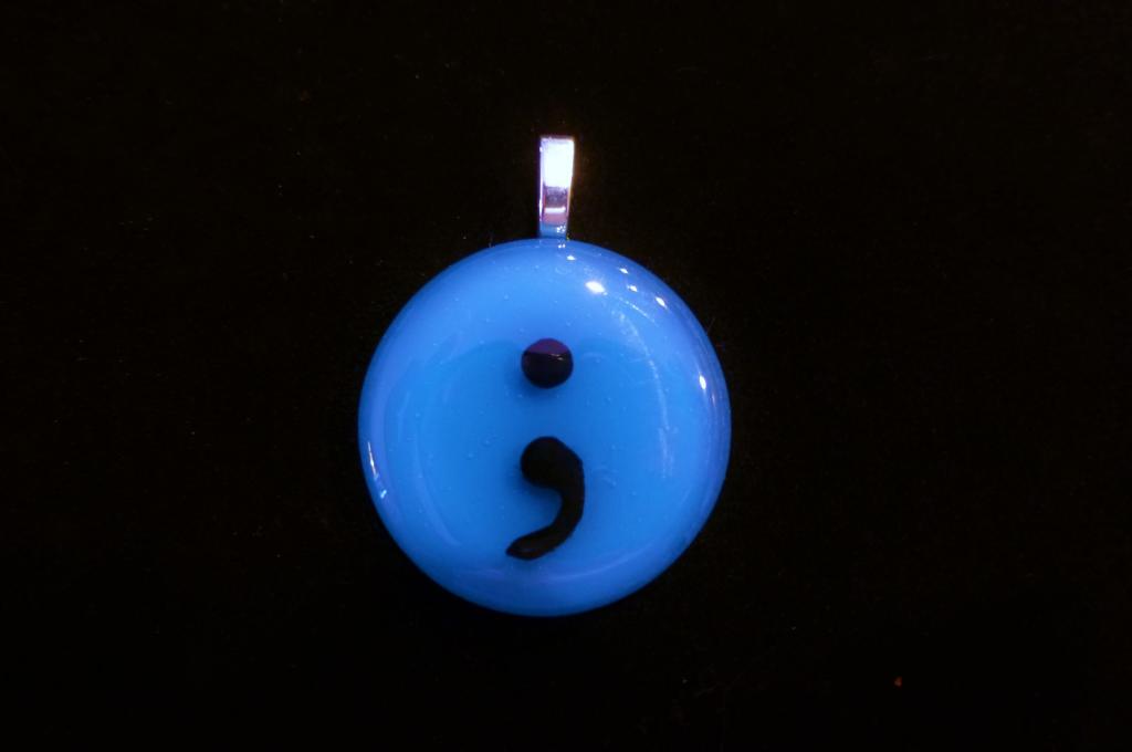 Fused Glass semicolon with cremation ash