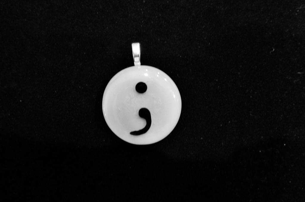 Fused Glass semicolon with cremation ash