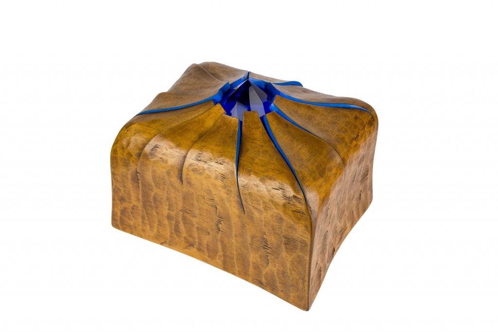 Blue Fire Glass Urn - up