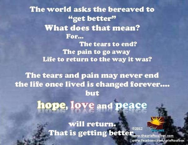 In grief express the pain while still allowing space for love, hope and peace
