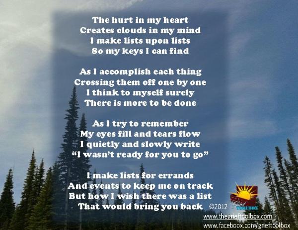 Lists help us keep our lives on track, especially when we are grieving