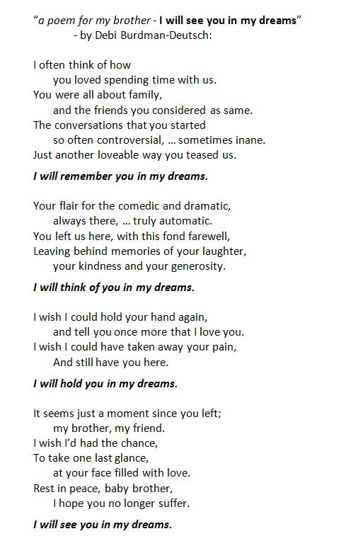 a poem for my Brother  "I will see you in my dreams"