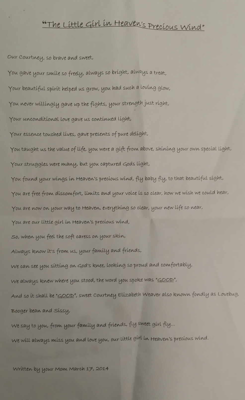 Courtney's Poem