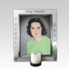 Memorial photo frame with flip down LED votive candle holder